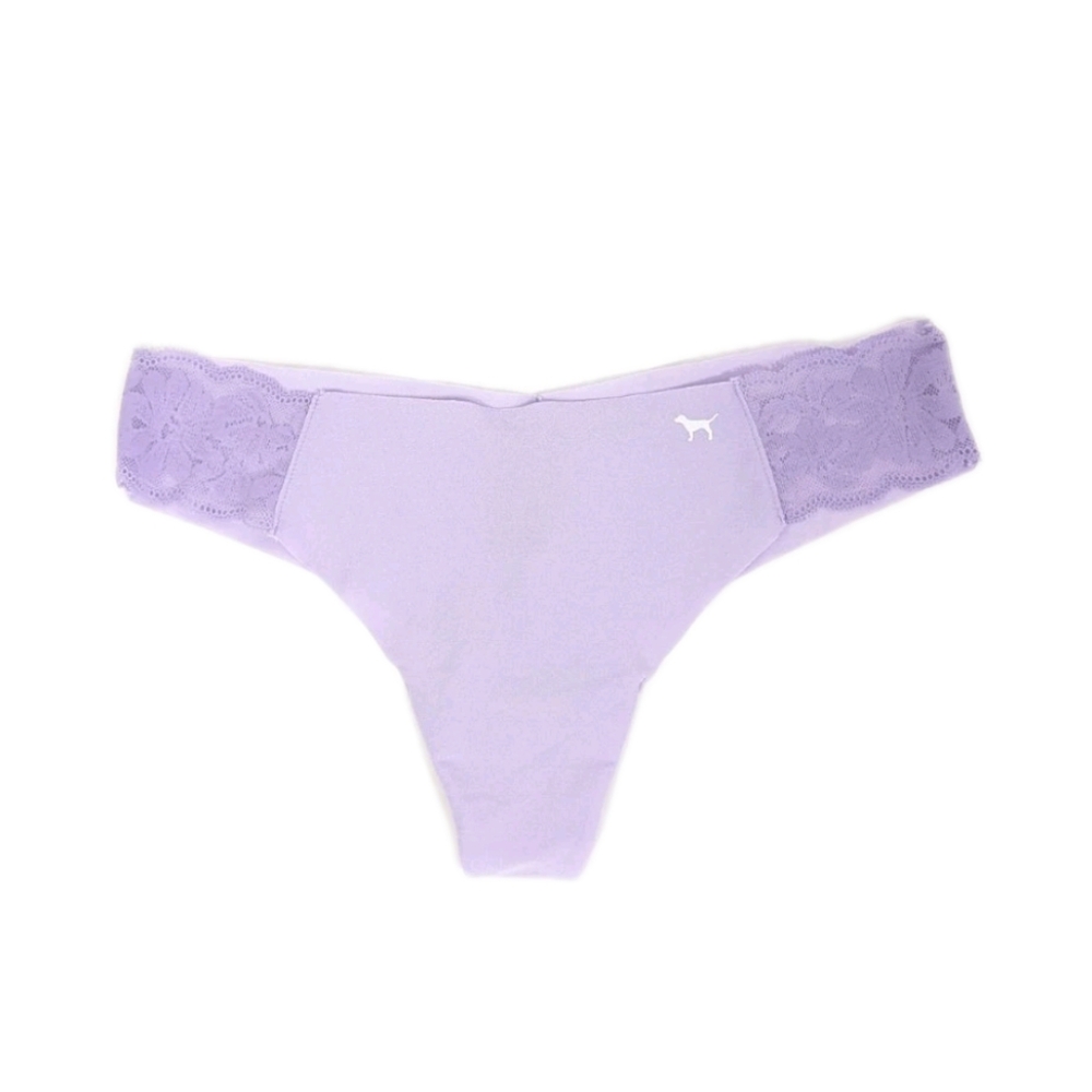 Victoria's Secret Pink No Show Thong XL New Women Lace purple dog logo VS